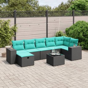 vidaXL 8 pcs conjunto de sofás p/ jardim c/ almofadões vime PE preto