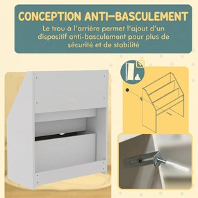 Estante Infantil para Livros e Brinquedos, 62,5 x 30 x 70 cm, 3 Prateleiras e Gaveta, Cinzento