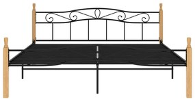 Estrutura de cama 200x200cm metal/madeira carvalho maciça preto