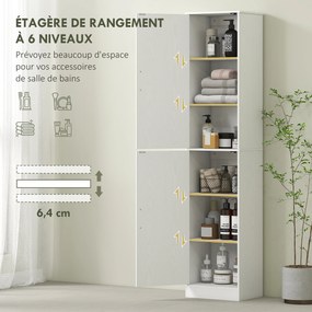 Armário de casa de banho tipo coluna com 2 portas e 4 prateleiras ajustáveis, 40 x 35 x 180 cm, branco