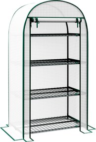 Outsunny Estufa de Varanda 4 Prateleiras Capa Pe 130 g/m² Porta Enrolável 80x50x160 cm Branco | Aosom Portugal