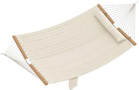 Outsunny Cama Rede Acolchoada de Jardim Portátil com Almofada Ajustável Bolso para Revistas Estrutura de Madeira 325x140 cm Creme | Aosom Portugal