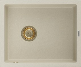 Mexen Pedro lava-louça de granito de 1 cuba 560 x 460 mm, bege, sifão dourado - 6508561000-69-G
