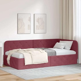 vidaXL Estrutura de Cama de Canto Vinho Vermelho 90 x 190 cm tecido