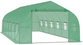 Estufa Tipo Túnel 800x300x200cm com 12 Janelas e Porta Enrolável Cobertura de PE 140g/m² e Aço Teto Pontiagudo para Cultivo de Plantas Verduras Verde