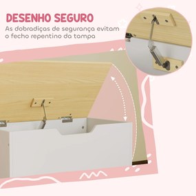 Baú de Brinquedos com Rodas com Tampa Abatível e Dobradiça de Segurança Desenho de Nuvem  59x30x53 cm Branco e Madeira