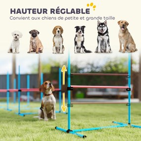 Conjunto de 4 Obstáculos de Agilidade para Cães, 99 x 65 x 94 cm, Altura Regulável, Azul-claro