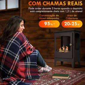 HOMCOM Lareira de Etanol 7000BTU Lareira de Bioetanol de Aço com Apagador de Aço Inoxidável Depósito de 1,2L Tempo de Combustão 3h para Interiores 20-25 m² 39x26x54 cm Preto