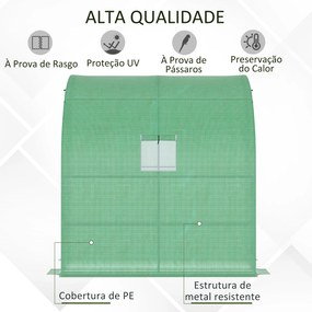 Estufa Pequena Estufa de Exterior com Janelas Prateleiras de 3 Níveis Estufa para Cultivo de Plantas Flores 200x100x215 cm Verde