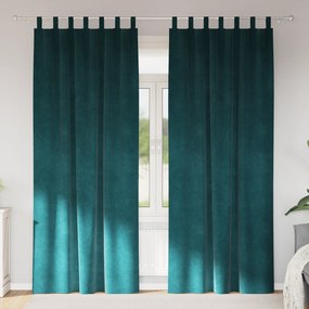 Cortinas Blackout vidaXL com Laços de Suspensão 2 pcs Verde Escuro Veludo