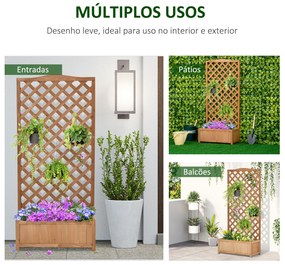 Outsunny Floreira com Treliça de Madeira Caixa de Plantio com Suporte para Plantas Trepadeiras para Cultivo de Plantas Flores Terraço Jardim Exterior 76x36x170cm Marrom