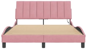 Estrutura de cama c/ luzes LED 140x200 cm veludo rosa