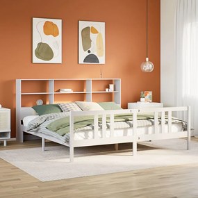Cama com estante sem colchão 200x200 cm pinho maciço branco
