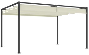 Outsunny Pérgola 400x300x222 cm Pérgola de Jardim com Teto Retrátil de Poliéster com Revestimento para Celebrações Festas Casamento Creme