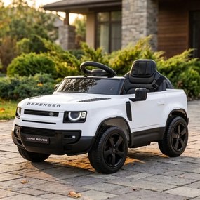 Carro elétrico para Crianças 12V 4x4 Land Rover Defender Rodas de espuma EVA, Assento Couro ecológico, Controlo remoto Branco