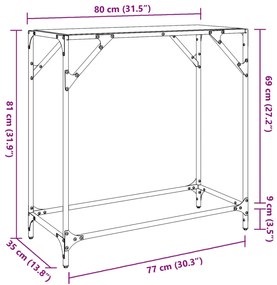 Mesa consola com tampo em vidro transparente 80x35x81 cm aço