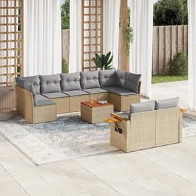 10 pcs conjunto de sofás p/ jardim com almofadões vime PE bege