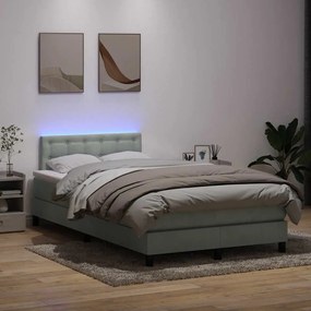vidaXL Cama box spring c/ colchão e LED 120x210 cm veludo cinzento-claro