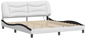 Estrutura cama c/ luzes LED 180x200cm couro artif. branco/preto