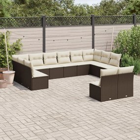 vidaXL 12 pcs conjunto de sofás jardim com almofadões vime PE castanho