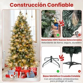 Árvore de Natal artificial pré-iluminada de 180 cm com dobradiças, 806 pontas de ramos em PE, PVC 270 luzes LED verde