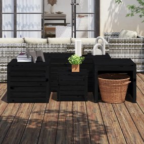 4 pcs conjunto caixas de jardim madeira de pinho maciça preto