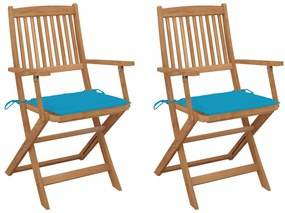 vidaXL Cadeiras de jardim dobráveis c/ almofadões 2 pcs acácia maciça
