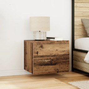 Cômoda de Cabeceira vidaXL com LED Montada na Parede em Madeira Antiga 50x39x41 cm