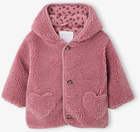 Casaco em sherpa, com forro estampada "leopardo", para bebé rosa-velho