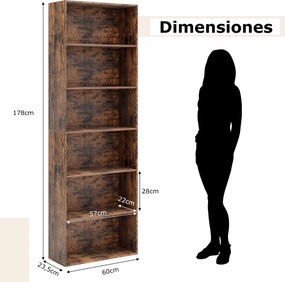 Estante aberta de 6 níveis 60 x 23,5 x 178 cm moderna para sala, quarto ou escritório Café