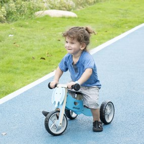 AIYAPLAY Bicicleta sem Pedais de Madeira 2 em 1 para Crianças acima de 18 Meses Triciclo Infantil com Assento Ajustável de 22-26cm Carga Máxima 20kg Estilo Elefante 60x38x38cm Azul