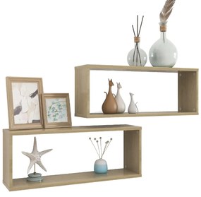 Prateleiras parede forma de cubo 2 pcs carvalho sonoma