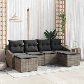 vidaXL Conjunto de Sofás de Jardim de 6 Peças com Almofadas Cinza Polirratã
