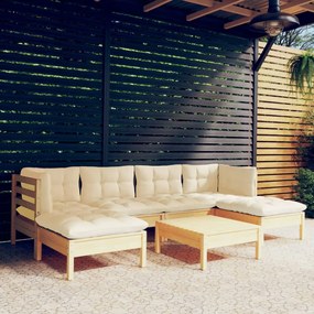 vidaXL 7 pcs conjunto lounge de jardim c/ almofadões cor creme pinho