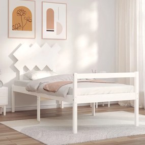 vidaXL Cama para idosos com cabeceira 90x200 cm madeira maciça branco