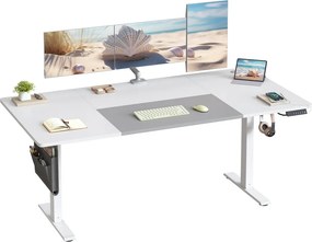 Secretária elétrica ajustável em altura,180 x 80 x (72-120) cm, com função de memória branco-cinzento
