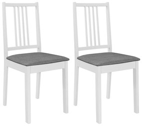 247636 vidaXL Cadeiras de jantar com almofadões 2 pcs madeira maciça branco