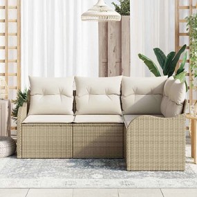 Conjunto de Sofás de Jardim de 4 Peças com Almofadas Bege Rattan Polím