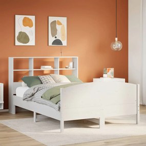 Cama com estante sem colchão 140x190 cm pinho maciço branco
