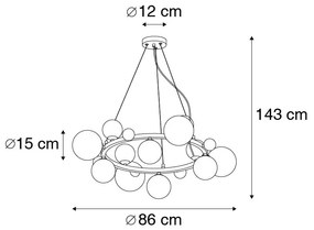 Candeeiro suspenso Art Deco dourado com vidro fumê 12 luzes - David Art Deco