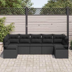 Conjunto de Sofá de Jardim 7 Peças com Almofadas Pretas em Rattan Poly