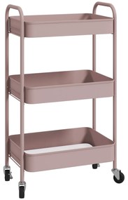 Carrinho Auxiliar de 3 Níveis com Rodas Carrinho de Armazenamento Deslizante para Cozinha Sala 45x30.6x79 cm Rosa