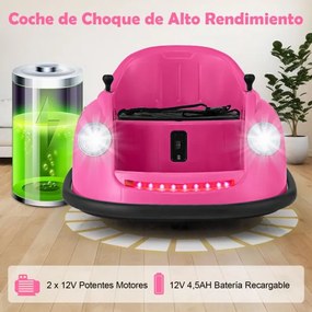 Carrinho de choques Elétrico de 12V para Crianças com Controlo Remoto Luzes LED Música 360° Giro Brinquedo para Bebés para Crianças 2-5 Anos de Idade