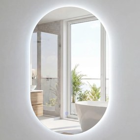 Espelho 90x55 cm ovalado iluminado de parede para casa de banho  retroiluminado LED 3 modos cor ajustável antiembaciamento vidro temperado HD sem mold