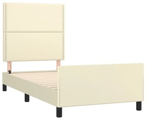 Estrutura de cama c/ cabeceira couro artificial 90x190 cm creme