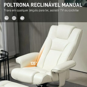 Poltrona Reclinável com Apoio para Pés e Estrutura em Madeira Suporta 150 kg Ideal para Quarto Creme