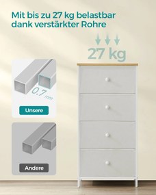 Cómoda com 4 gavetas em tecido e estrutura metálica 30 x 45 x 91,7 cm carvalho e branco
