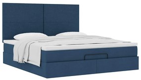 Estrutura de cama otomana com colchão 160x200 cm tecido azul