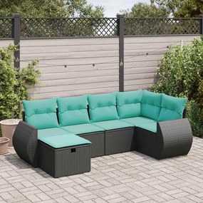 vidaXL 6 pcs conjunto sofás de jardim c/ almofadões vime PE preto