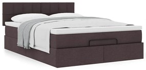 Estrutura cama otomana colchão 140x200cm tecido castanho escuro